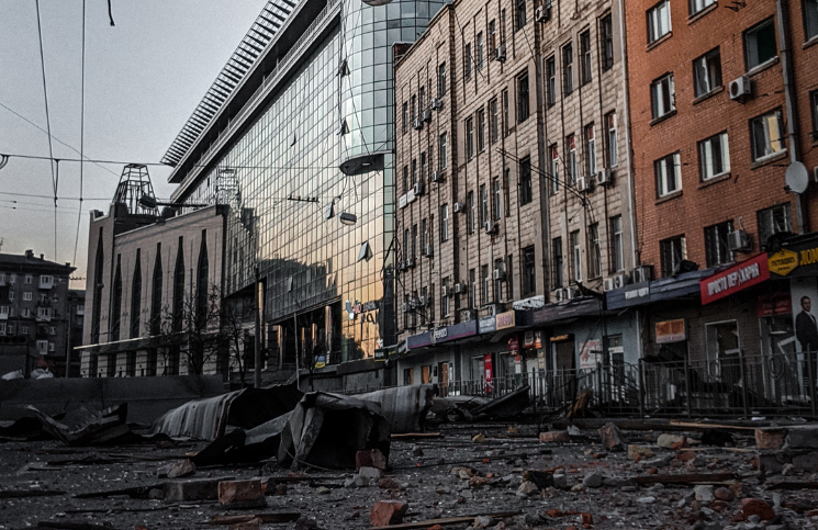 Destroyed buildings in Ukraine